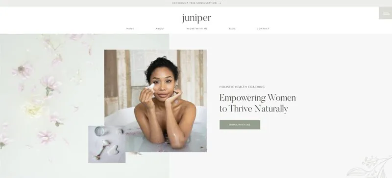 Tranquil Showit website template with a soft, botanical aesthetic, perfect for holistic health coaches and wellness brands.