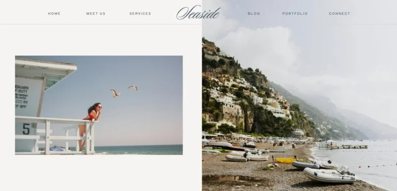 Serene Showit website template with a coastal-inspired design, featuring airy typography and stunning imagery perfect for travel or lifestyle brands.