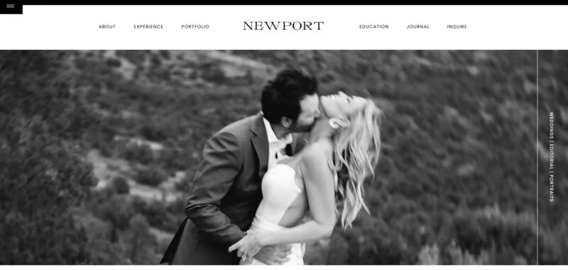 Bold and cinematic Showit template featuring a striking black-and-white aesthetic for wedding photographers who capture raw emotion and timeless romance.