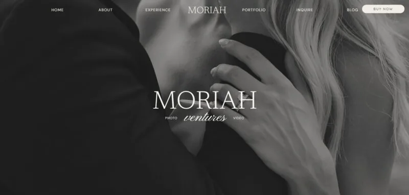 Dramatic and intimate Showit template with a moody black-and-white design, perfect for wedding photographers who specialize in capturing deep emotion and connection.