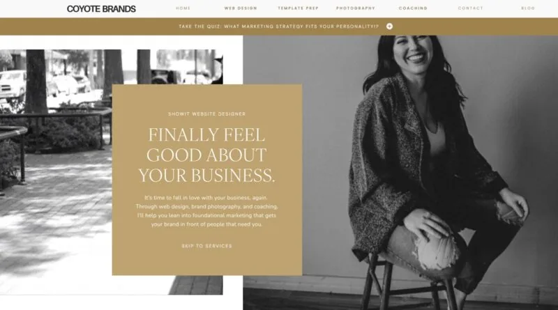 Elegant Showit website template by Courtney of Coyote Brands, featuring a refined layout with warm tones and inviting typography.