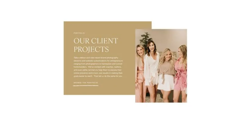 Chic Showit website template by Courtney of Coyote Brands, featuring a warm-toned client showcase with elegant typography.