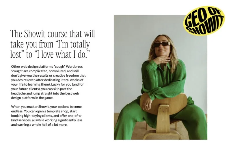 Becca Luna promotes CEO of Showit course for aspiring designers and creative entrepreneurs.