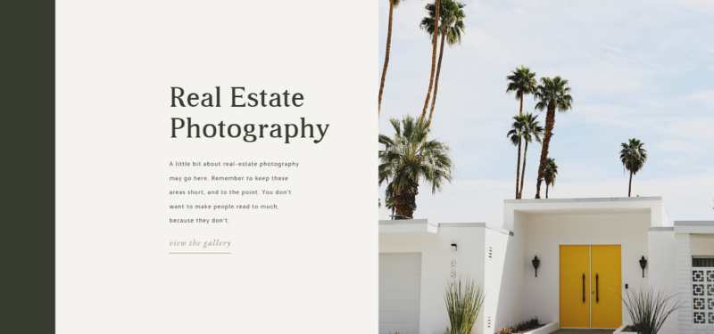 Bright and stylish Showit template for real estate photography with bold contrast and clean design.