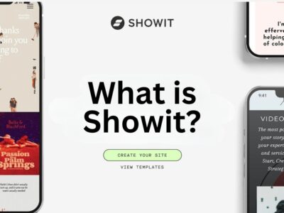 The Showit homepage redesigned to say 'What is Showit' with showit templates to the right and left of it.