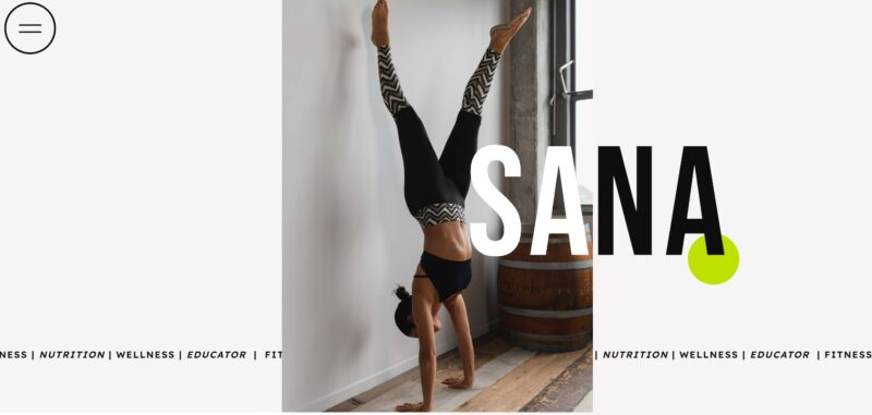 Striking Showit template with a bold, modern design, featuring strong typography, high-contrast elements, and a dynamic layout for fitness and yoga professionals.