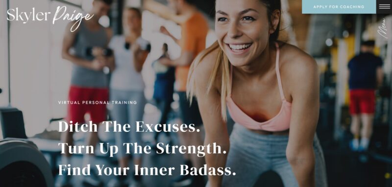 Energetic Showit template with a bold, motivational design, featuring dynamic typography, vibrant imagery, and a high-impact layout for fitness coaches.