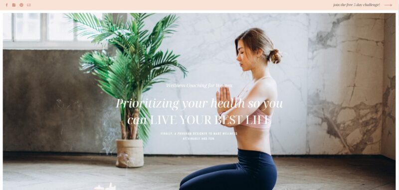 Serene Showit template with a calming, nature-inspired design, featuring soft colors, elegant typography, and a peaceful layout for yoga and wellness coaches.