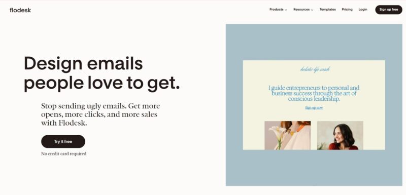 Minimalist Flodesk email marketing platform interface, showcasing sleek typography and user-friendly design.