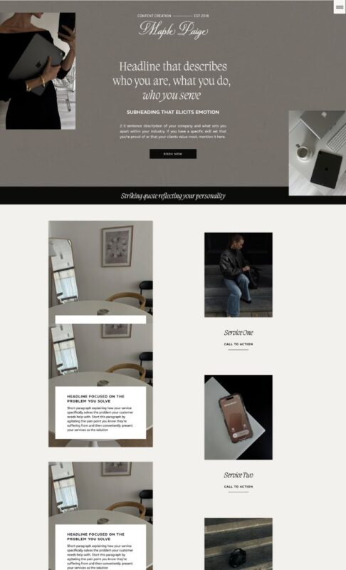 Maple Paige One Page Showit Template