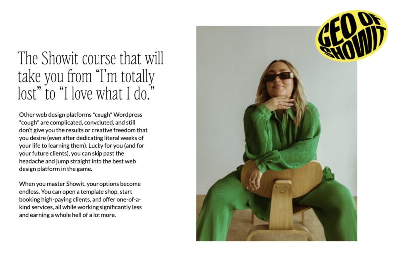 Becca Luna promotes CEO of Showit course for aspiring designers and creative entrepreneurs.